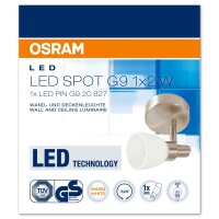 LED Wand- &amp; Deckenleuchte - Osram Spot-Strahler - Nickel geb&uuml;rstet - 2W G9 warmwei&szlig; 2700K